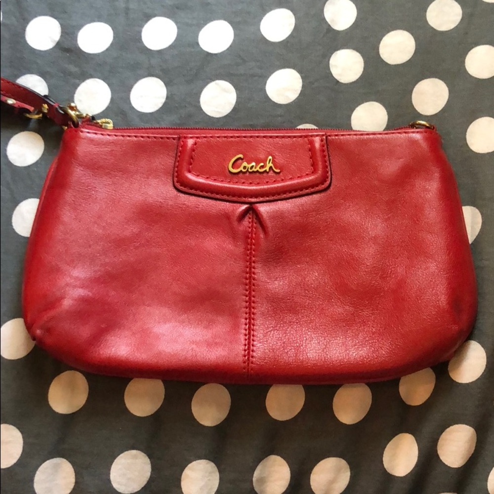 Red Leather Coach Wristlet